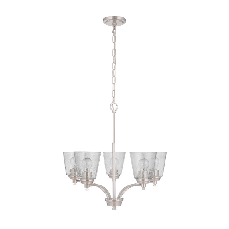 Lustre classique/traditionnel ombré 5 lumières Yancey, Nickel poli brossé, Martelée transparente