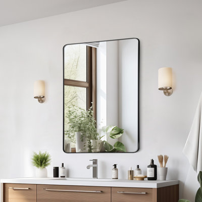 Square Wall Mounted Mirror 30" x 40" Mirror with Aluminium Alloy Frame