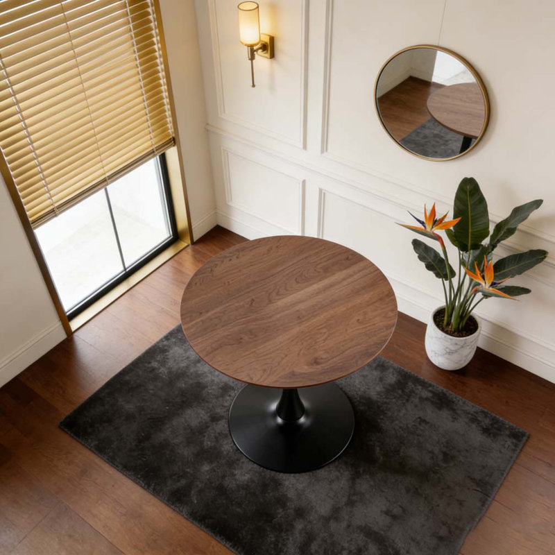 31.5"Dining Table for 2-4 people, Walnut/Black, 28.74"H x 31.5"L x 31.5"W