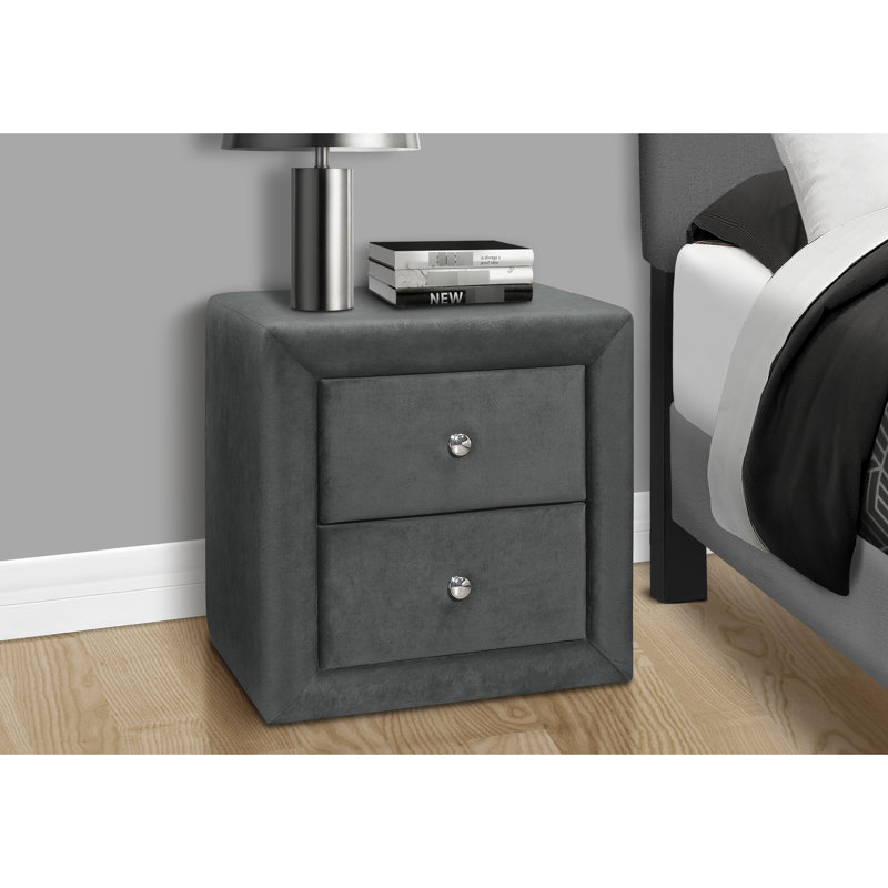 Table de chevet polyvalente en velours gris pour divers espaces 16,73 pouces de profondeur avec solution de rangement