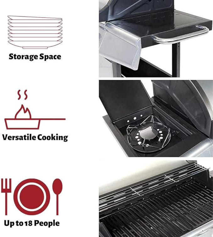Pro Series COSMOGRILL 6 - Burner Freestanding 42675 BTU BTU Gas Grill with Side Burner and Cabinet, Silver