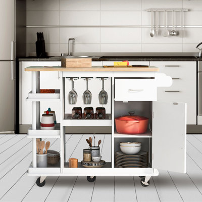 Chariot de cuisine roulant avec plateau en bois massif et manufacturé
