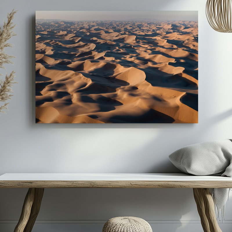 Toile vue aérienne d'un vaste paysage désertique avec sable ondulé, art mural Dunes Leurs surfaces sculptées dans des motifs complexes, art mural