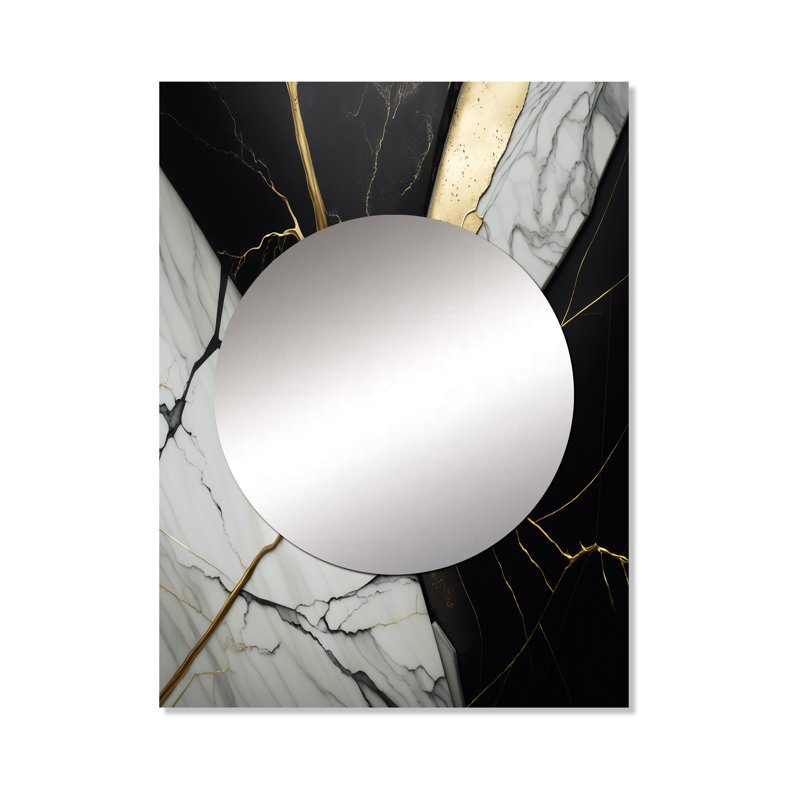 Sharrae - Géode abstraite noire IV - miroir mural décoratif en marbre, miroir noir, impression sur métal, 40 po x 30 po