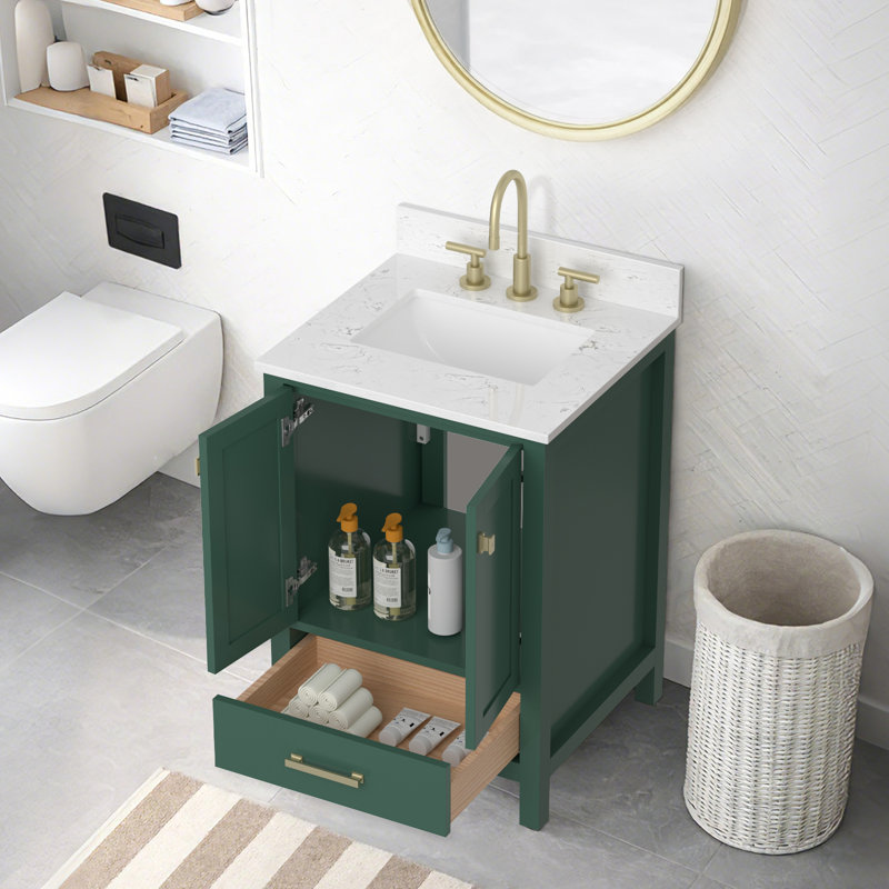 Cholena 24 Inch Bathroom Vanity With Single Sink, Brushed Gold, Green