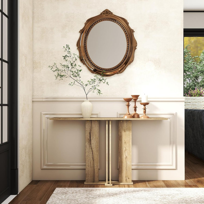 51” Narrow Rectangular Entryway & Behind‑Sofa Console Table, Natural