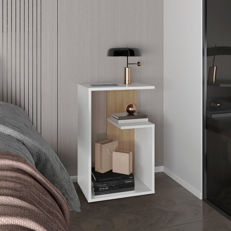 Table d'appoint H 25 po, 1 tablette, Blanc/naturel