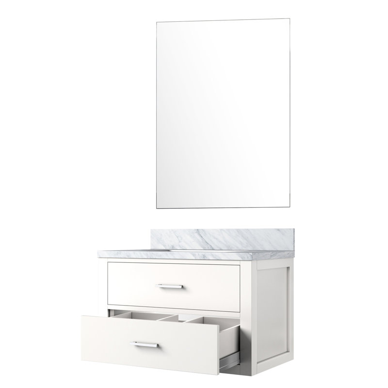 30 po Armoire de salle de bain blanche l 22 po x P 22 po avec comptoir en marbre et miroir 28 po