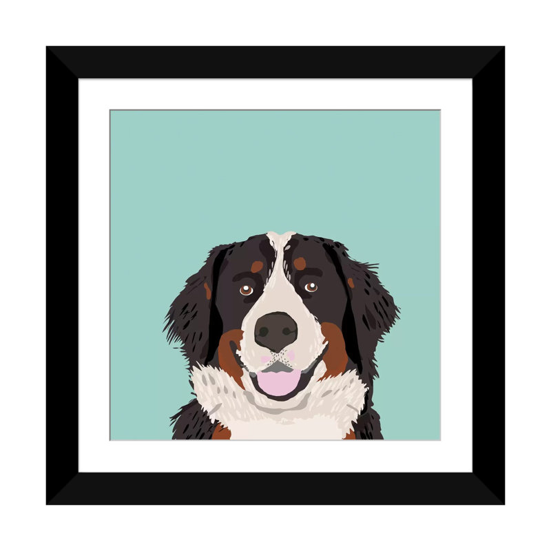Bernese Mountain Dog, impression sur toile tendue, H 24 po x l 24 po x P 1 po, Papier d'art encadré noir, Blanc