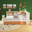 Base de lit en L en bois avec lit gigogne, bibliothèque, luminaire à DEL et port USB pour petite pièce, chambre à coucher, chambre d'amis