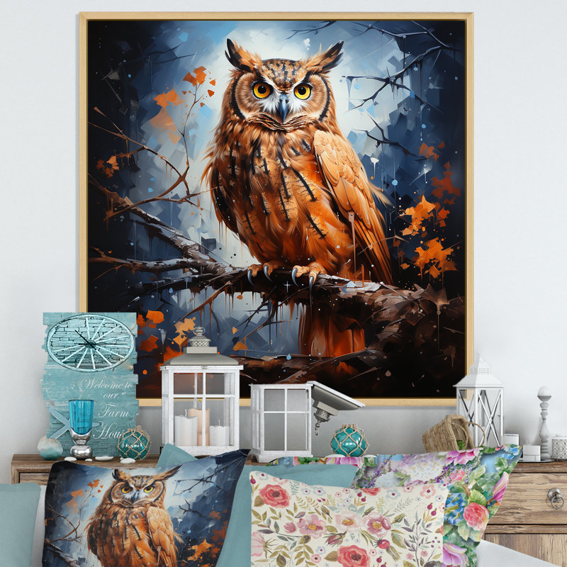 «Owl Twilights Mystique I» sur toile, Cadre naturel flottant, H 36 po x l 36 po x P 1,5 po