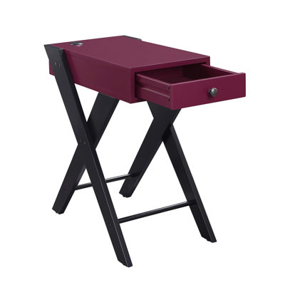 Table d'appoint avec station de charge USB, bourgogne et noir