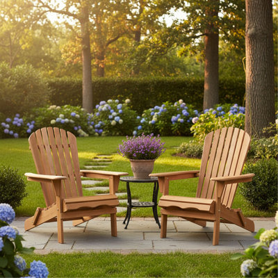 Ensemble de 2 chaises pliantes en bois pour l'extérieur Adirondack avec dossier pré-assemblé, chaise de patio en bois pour patio