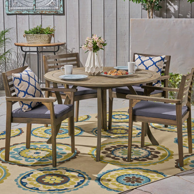Tinnin Round 4 - Person 47.25 Long Dining Set with Cushions by Beachcrest Home