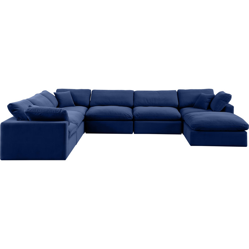 Canapé modulaire réversible en velours de large de 160 po avec repose-pieds Issah, Velours bleu marine
