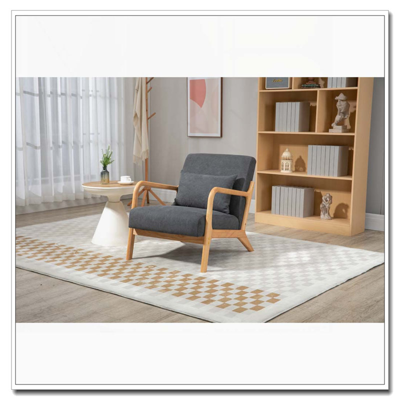Chaise d'appoint moderne avec structure en bois, Cotton Linen, Gris