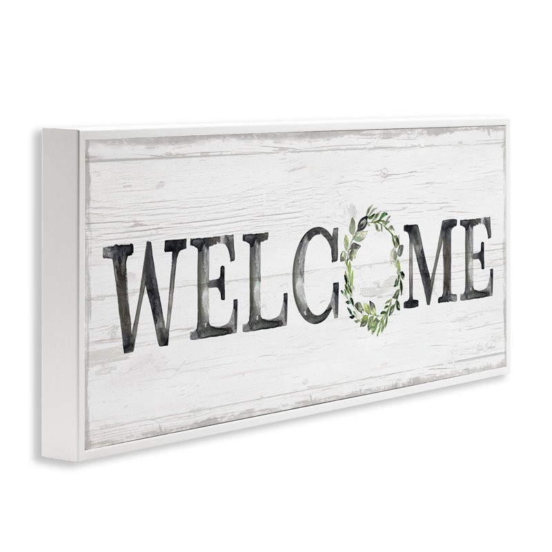 Welcome with Floral Wreath, estampe numérique par Kristen Brockmon, Estampe numérique encadrée blanc bord de mer