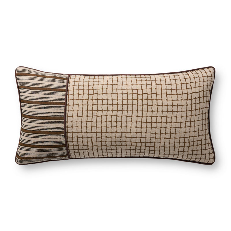 Loloi Accent Pillow, Brown Geometric, Rectangle 12"H x 27"W
