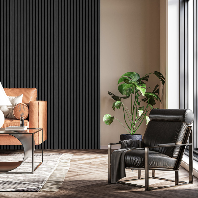 4pcs x 23.6" x 94" 3d Acoustic/ Soundproof Wood Slat Wall Panelling, Black Oak Sound Absorbing Panel for Ceiling and Wall(4 Pack/ 61.63 sq.ft.)