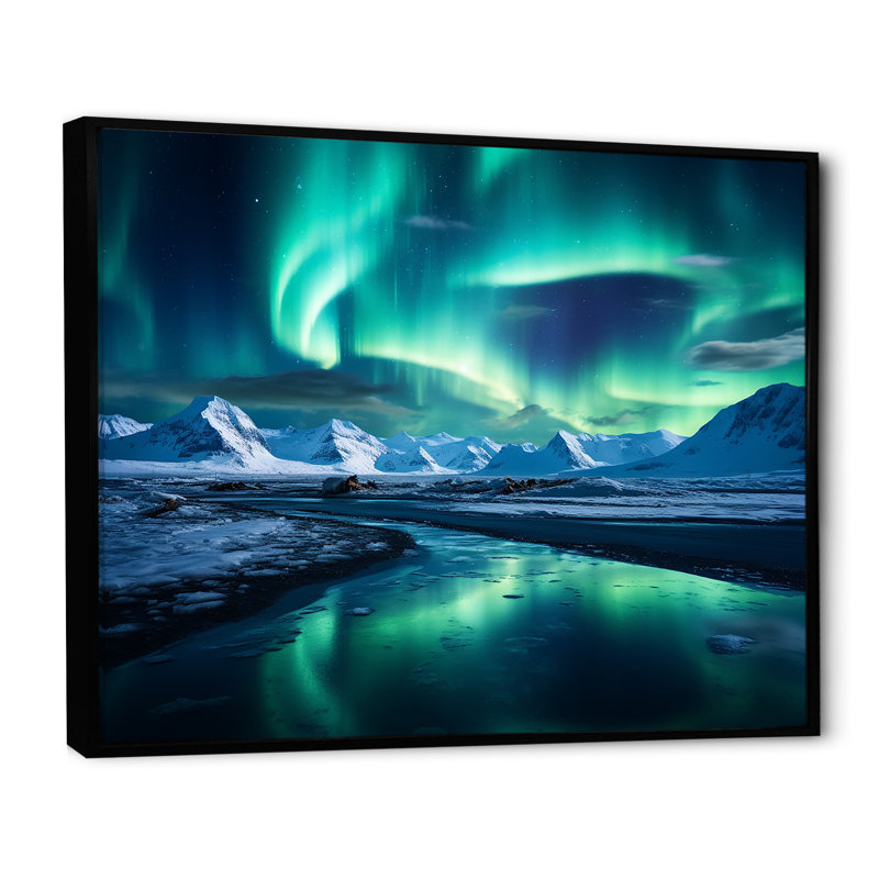 «Islandais Borealis», art mural «Aurora Borealis», Cadre flottant noir, H 34 po x l 44 po x P 1,5 po