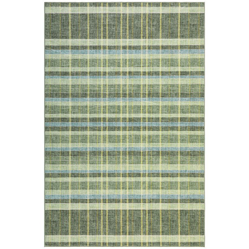 Tapis lavable à carreaux à poils courts avec envers antidérapant, Vert, 8*10ft