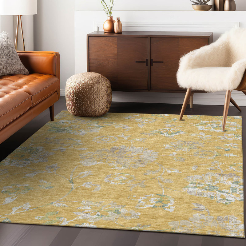 Tapis d'intérieur / extérieur en polyester tissé à la machine tissé à la machine en mâle Gold, Rectangle 9 pi x 12 pi