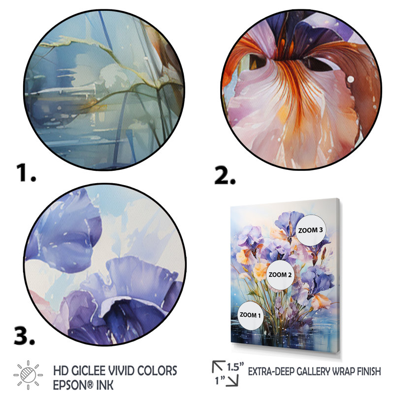 Louima " Meadow Iris Impression ", 32" H x 24" W x 1" D, Gold Floater Framed