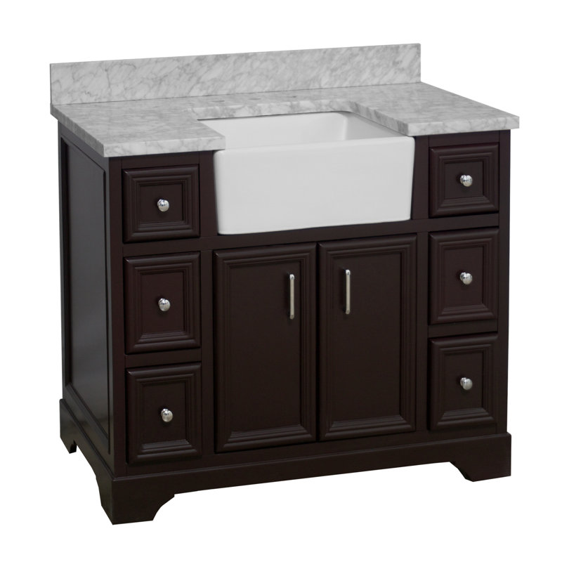 Ensemble de meuble-lavabo simple 42 po Emiliano, Chocolat, Marbre de Carrare