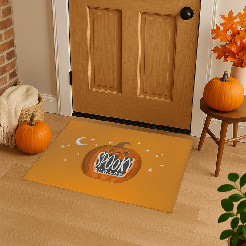 Tapis d'entrée antidérapant Spooky Season, Orange, L 48 po x L 72 po