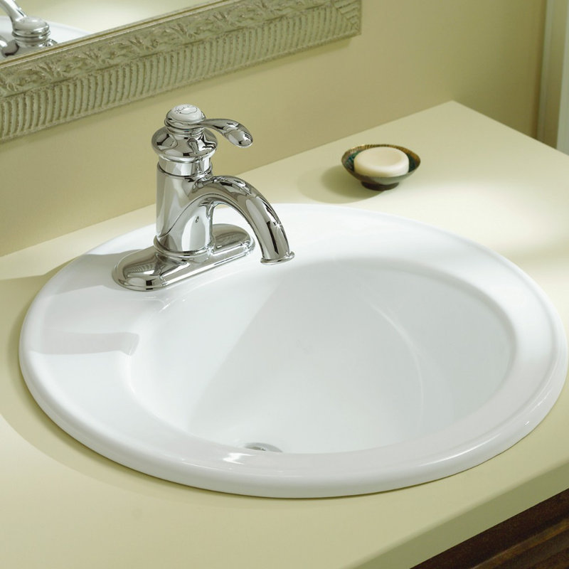 Brookline Circular Drop-In Bathroom Sink with Overflow, Dune, 4'' Centers