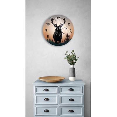 Modern Cabin Style Deer Portrait Tempered Glass Silent Wall Clock