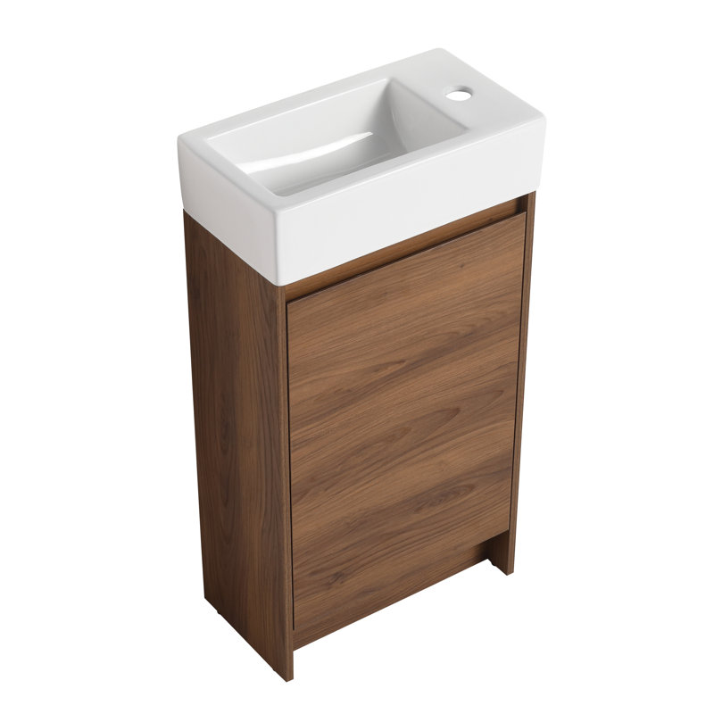Prejean 18.11'' Single Bathroom Vanity with Porcelain Top, Brown Ebony
