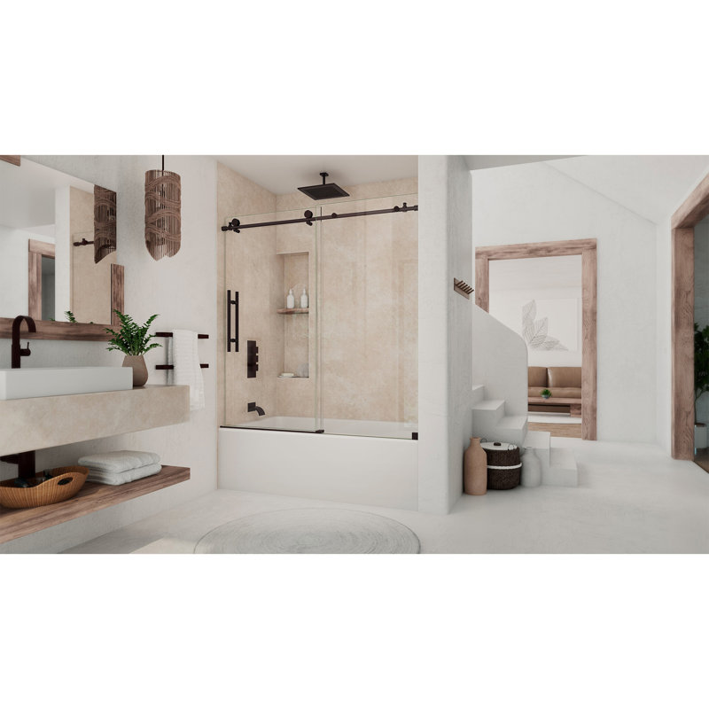 DreamLine Continuum 55-59 in. W x 62 in. H Fully Frameless Sliding Tub Door, Oil Rubbed Bronze