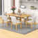 Ensemble de salle à manger avec table rectangulaire en bois et chaises rembourrées en lin