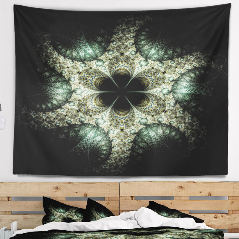 Tapisserie fleur abstraite jaune et vert, H 78 po x l 92 po