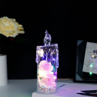 LED Simulation Electronic Candle Ins Transparent Rose Small Night Light Bedroom Bedside Girl Heart Decoration Decorations