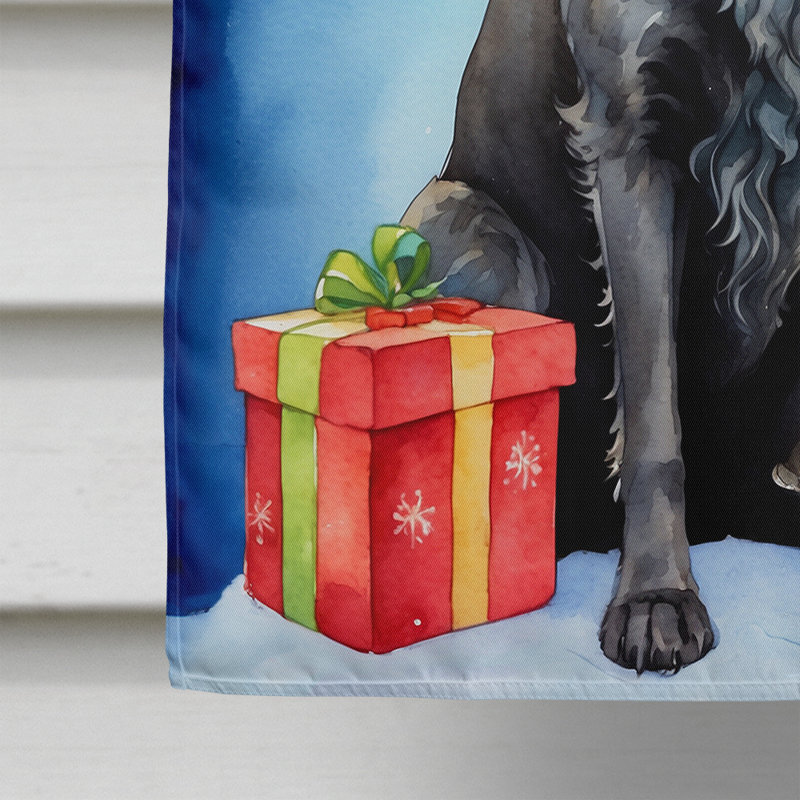 Drapeau de Noël maison de renne, Retriever à poil frisé