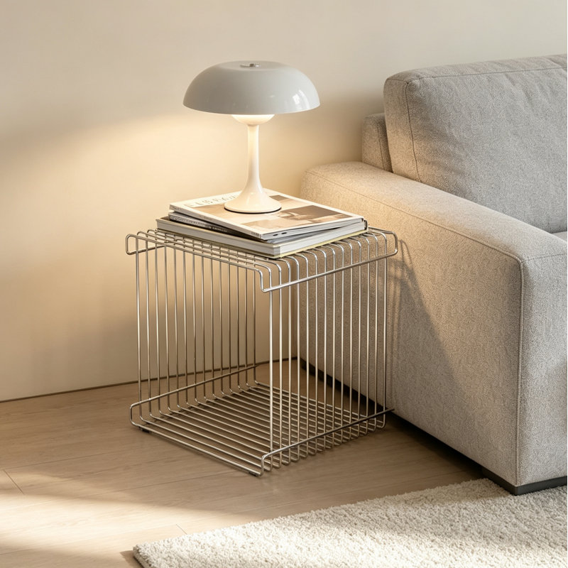 Table de bout moderne, table d'appoint carrée en fer forgé, argent.