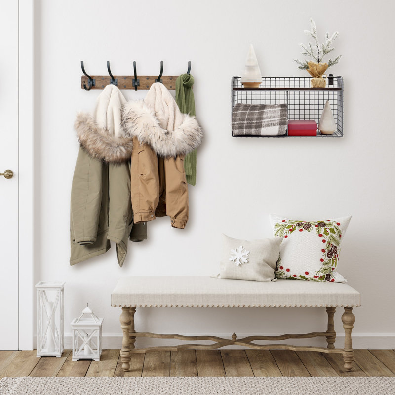 Spectrum Richmond Wall Mount 5 Hook Coat Rack for Entryway and Bathroom, Coffee and Industrial Gray