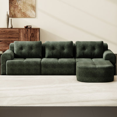 Modular Sectional Sofa Couch With Chaise, Full-Foam Structure, Compression Packaging Design, Woven Texture Upholstery, Oversized Modern Sofa For Living Room