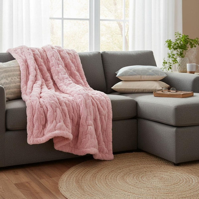 1 jeté en fausse fourrure rose 50x60" (1 pièce), Pink