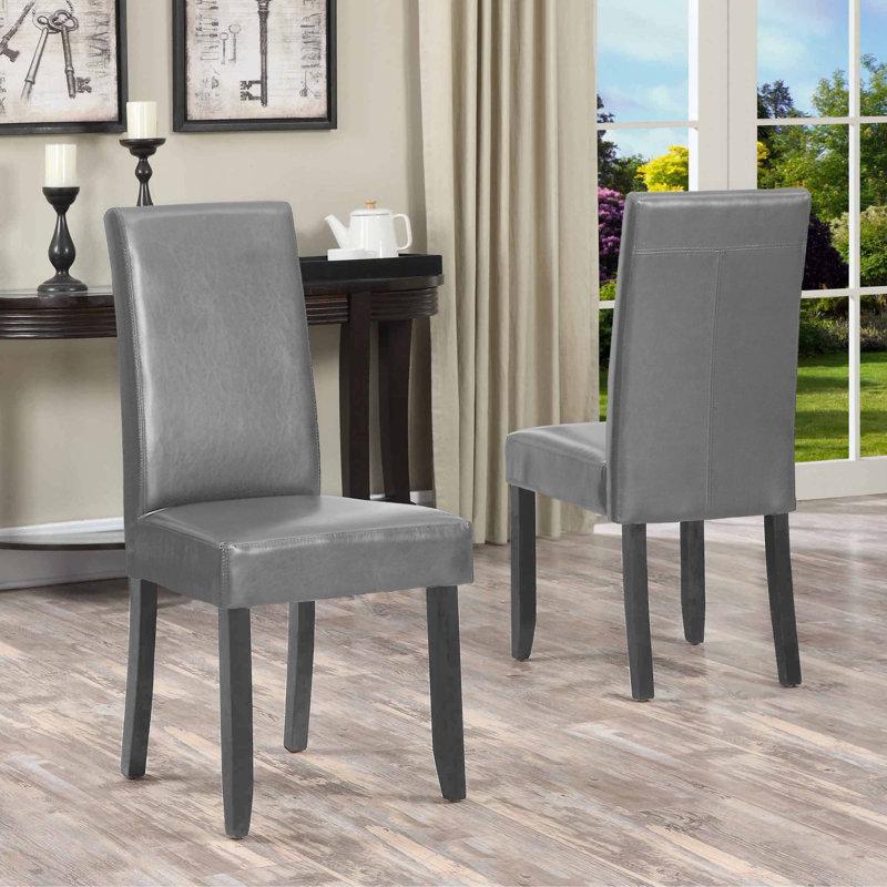 Chaises de salle à manger en similicuir (ensemble de 2), chaises d'appoint rembourrées avec pieds en bois, chaises de cuisine modernes, gris