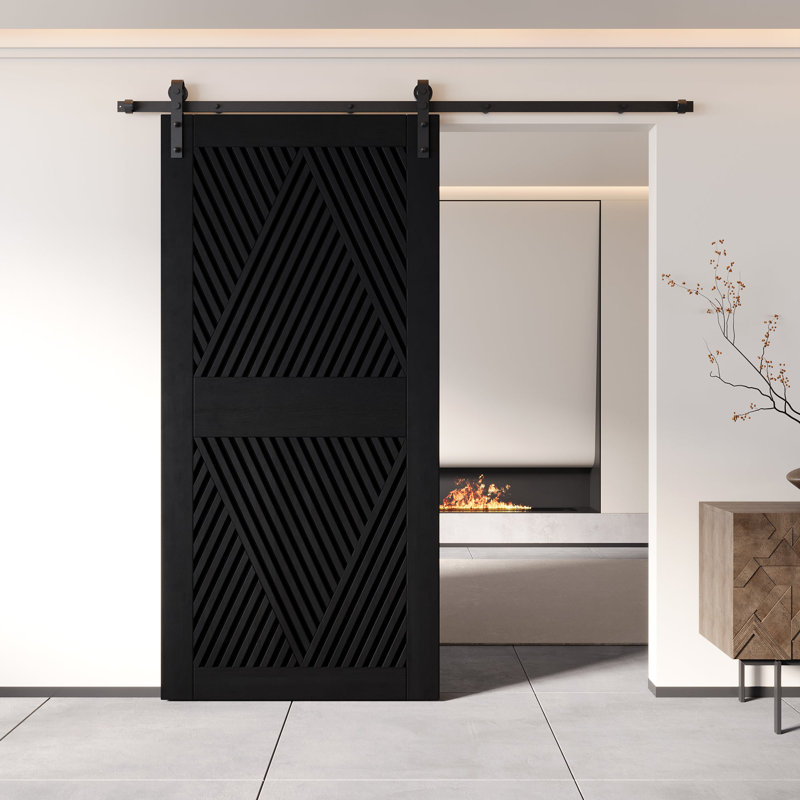 Porte de grange en bois de pin de 84 po de haut à motif de losanges noir non assemblé Homacer (usage intérieur seulement)