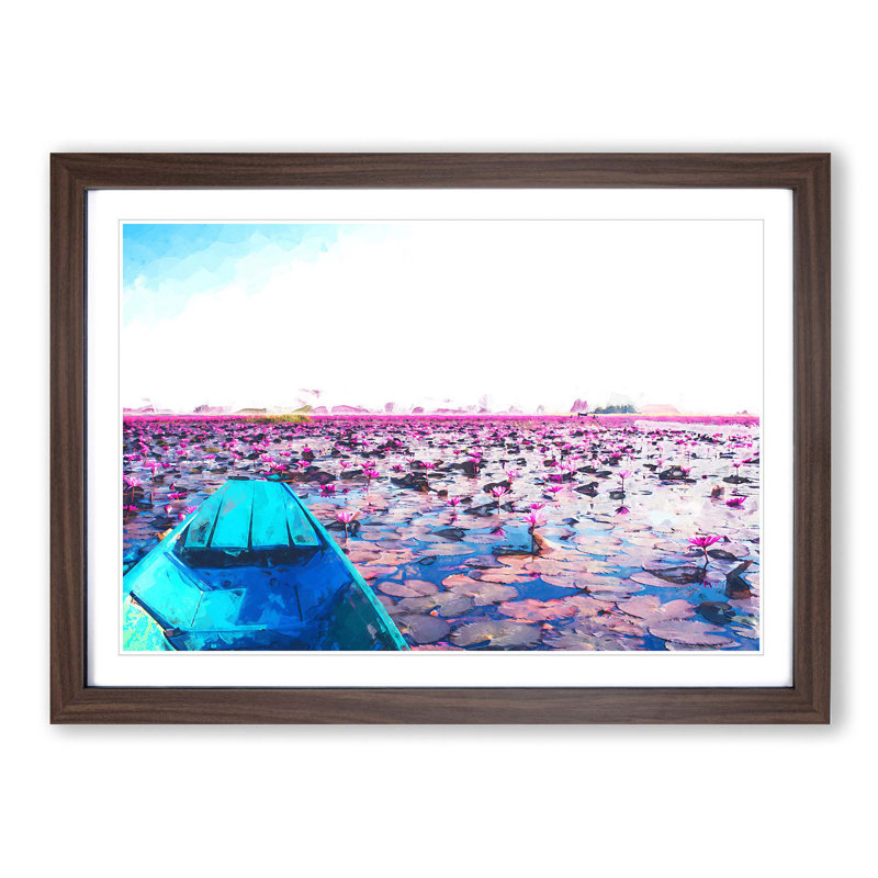 Boat in the Red Lotus Sea in Thailand in Abstract - Picture Frame Photograph Print, 62cm H x 87cm W x 2cm D, Walnut Framed