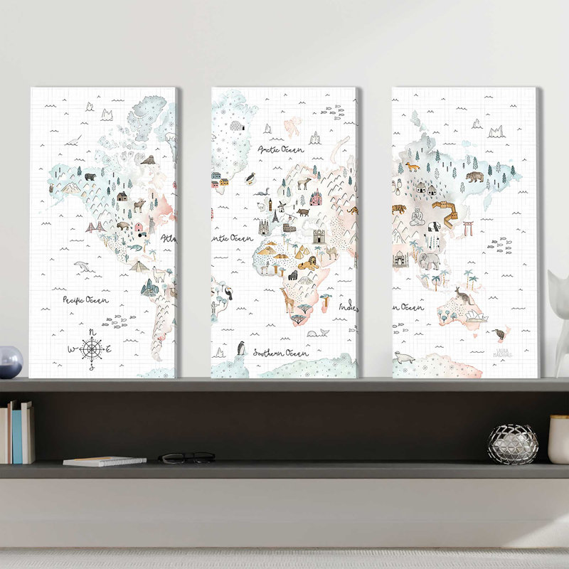 «World Traveller I», reproduction sur toile 3 pièces, H 32 po x l 48 po x P 1 po
