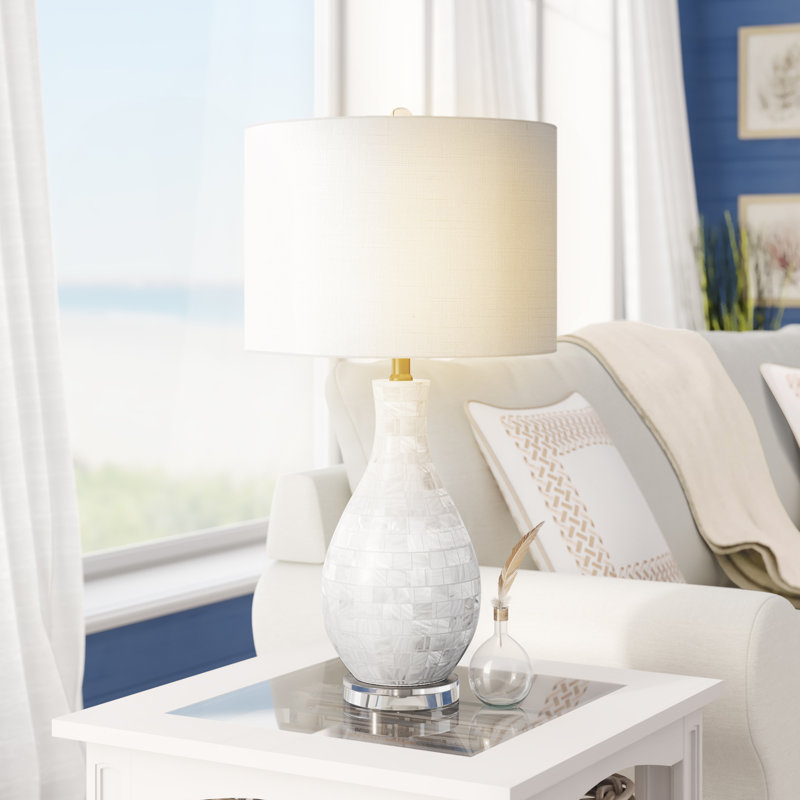 Elegant White Seashell LED Table Lamp with Crystal Accents