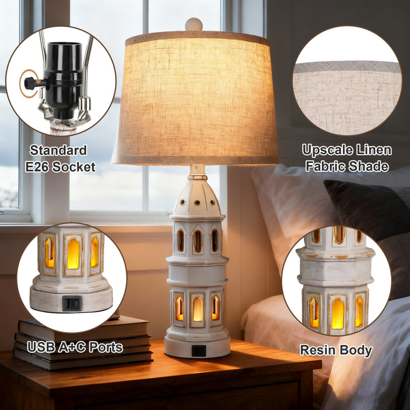 Ensemble de 2 lampes de table 27 "avec USB A + C, lampes de chevet modernes pour la lecture de la table de bout du salon