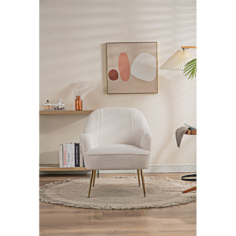 Chaise d'appoint rembourrée Maisee, Fausse fourrure ivoire