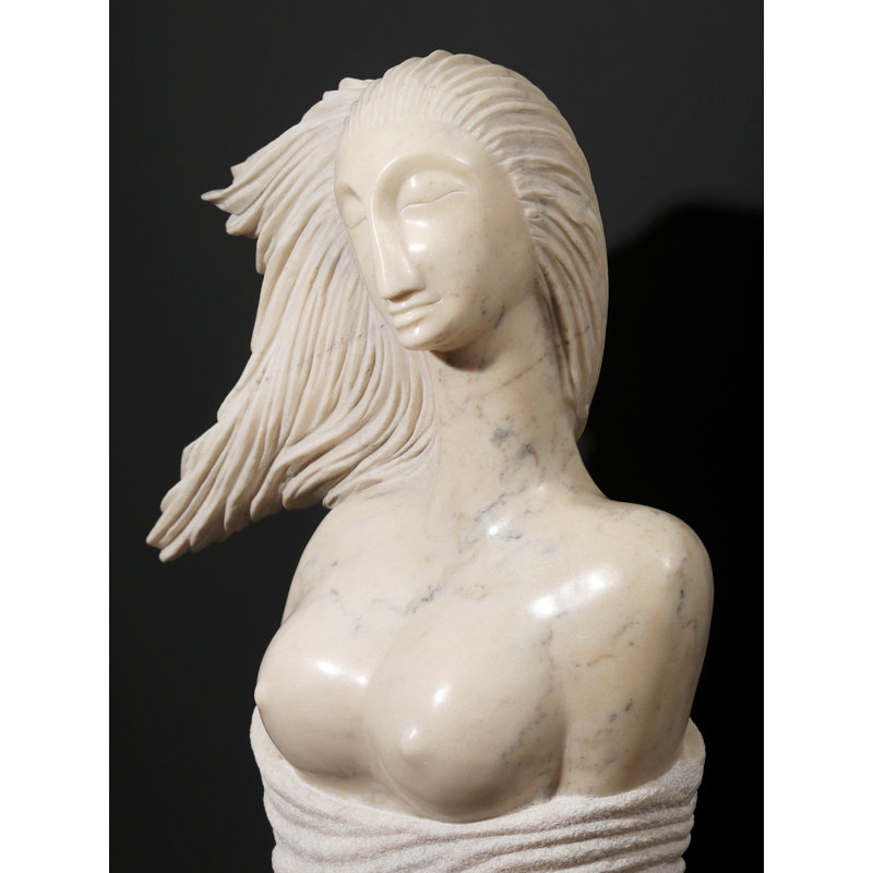 32 "Statue de femme" en marbre blanc sculpté à la main - Bannière abstraite moderne sur base de granit