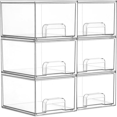 6 Pack Small Clear Stackable Storage Drawers,Acrylic Bathroom Makeup Organizer,Plastic Storage Bins For Vanity, Undersink, Kitchen Cabinets, Pantry, H